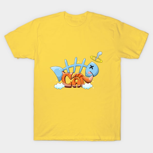 Cute Cat and Fish Bone T-Shirt by Acho Underpeak